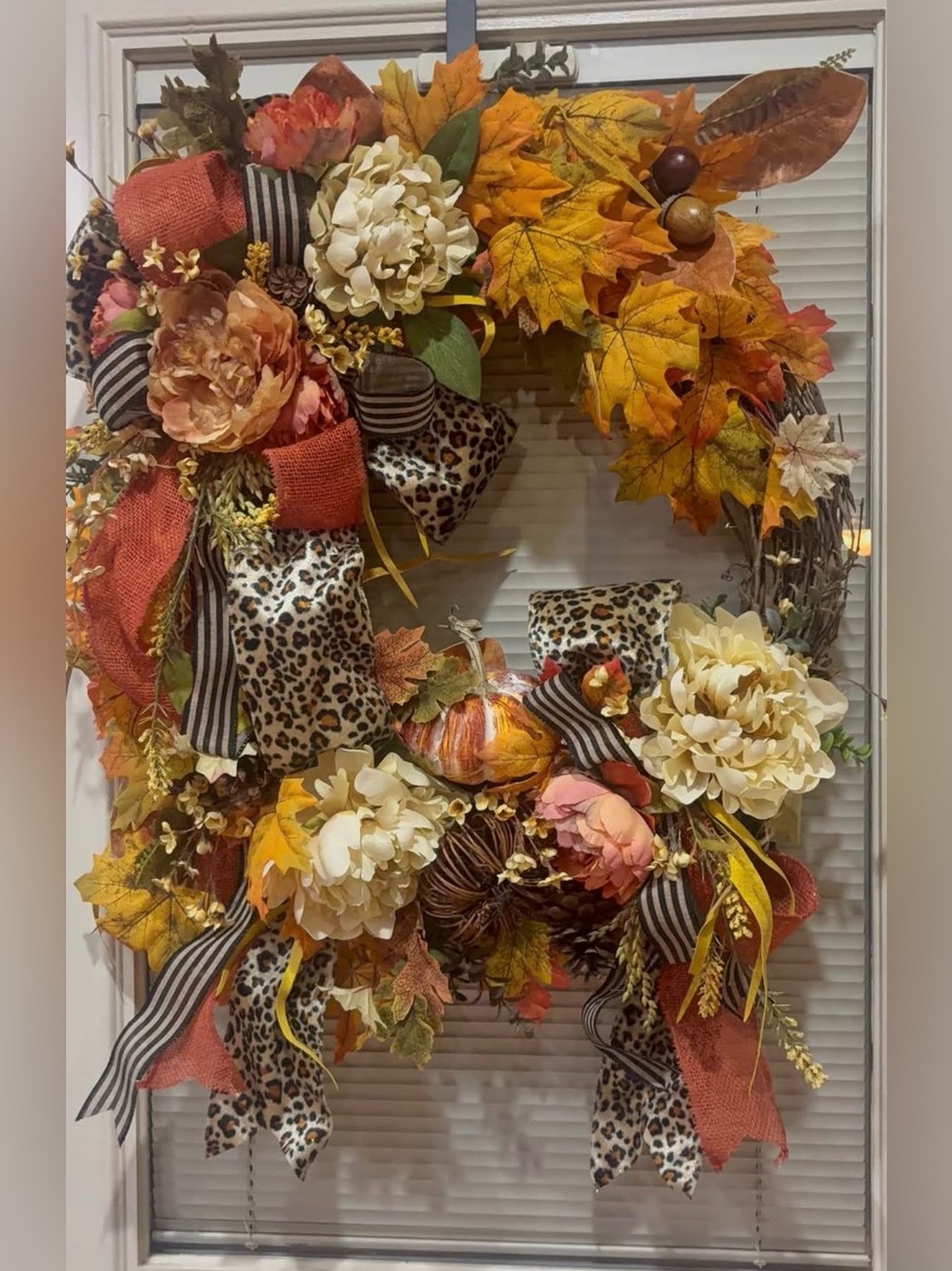 Luxury Fall Leopard Print Grapevine Wreath - Asymmetric Autumn Front Door Decor